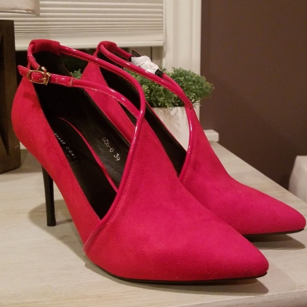 Red Faux Suede Heels